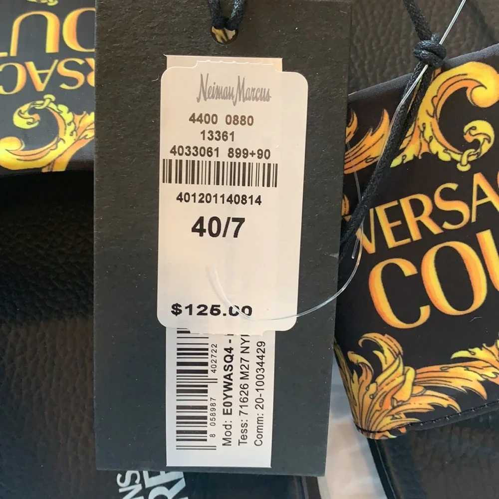 Versace Collection Black & Gold Baroque Slide Sandals